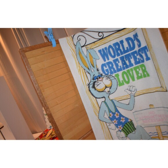 Vintage Beach Towel Bunny Blue Worlds Greatest Lover - Picture 3 of 6